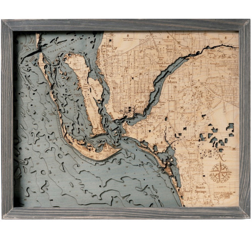 Nautical Wood Maps Fort Myers - Coastal Blue Grey