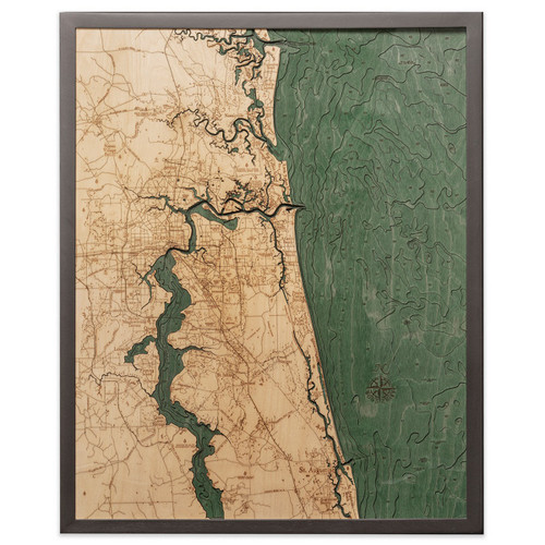 Nautical Wood Maps Jacksonville, Florida - Dark Frame