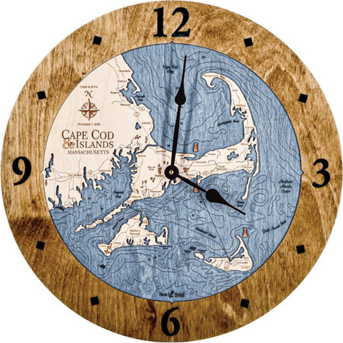 Cape Cod Nautical Topographic Wood Clock - Customizable