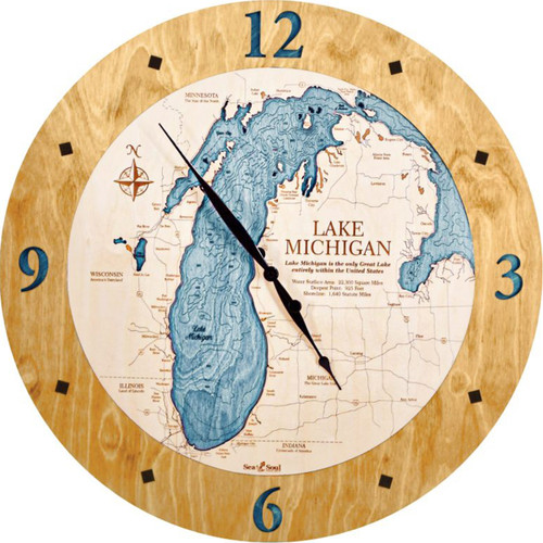 Lake Michigan Nautical Wood Topographic Map - Customizable